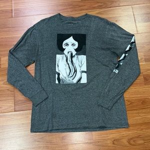 Junji Ito Coñlextion Crunchy Roll Ripple Junction Med Gray long sleeved Tshirt;